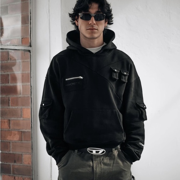 Tamed Psychotic Black “Utility Tech”Hoodie Men’s Medium New Without Tags! - Picture 1 of 16